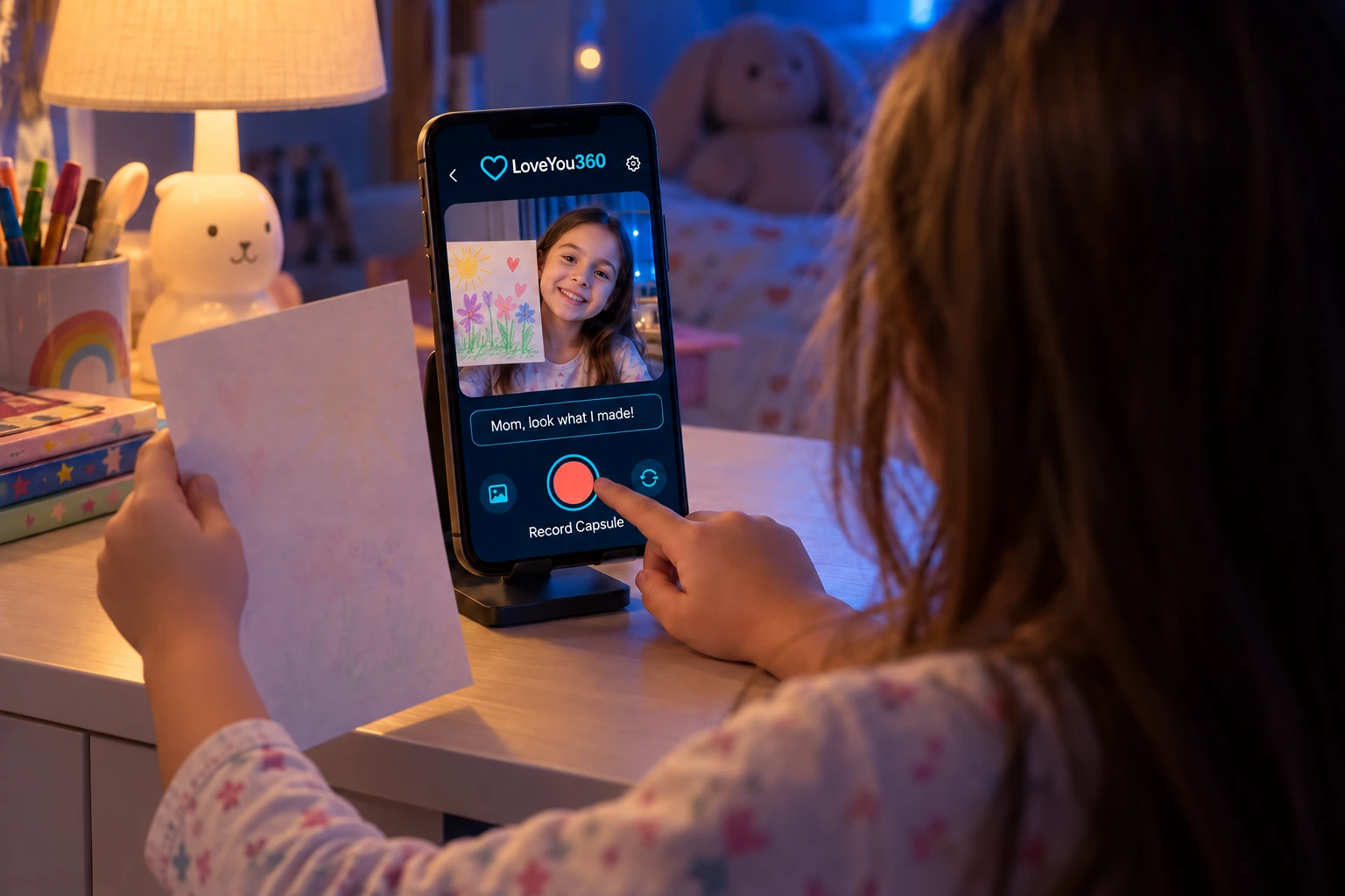 Child recording a video capsule in LoveYou360