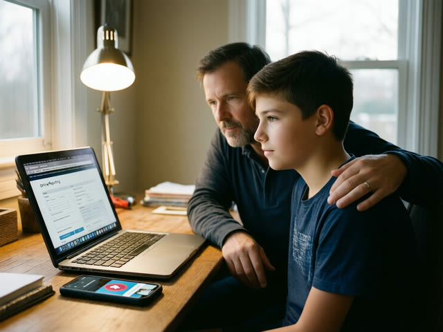 A father helps his son report and block an online contact